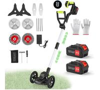 Débroussailleuse sans Fil 850W,Coupe-Bordres Électrique avec 2 Batteries 4.0Ah,Moteur sans balais,5-en-1 avec 3 Lames + Roues,Tête