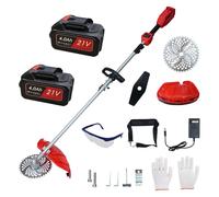 Débroussailleuse sans fil AIORBER 21 V à moteur sans balais, avec 2 batteries de 4,0 Ah et un chargeur, 700 W, 3 vitesses, débroussailleuse électrique réglable, 4 500 tr/min, rouge