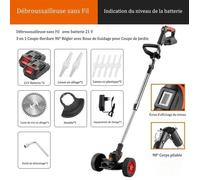 Débroussailleuse sans Fil，avec batterie 21 V 3 en 1 Coupe-Bordure 90° Régler avec Roue de Guidage pour Coupe de Jardin