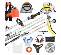 Débroussailleuse thermique 5 en 1,tondeuse à gazon,tronçonneuse, taille-haies et dresse-bordures,2 temps,52 cm³,2.2 kW,jaune