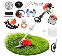 Débroussailleuse Thermique 52 cm³ Multifonction 5 en 1, Taille-Haie Et Tronçonneuse, Coupe-Bordure à Moteur 2 Temps, Kit Complet avec Rallonge Et Accessoires, pour Jardin Cour Terrains Vague Rouge