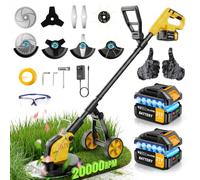 Débroussailleuses Electrique sans FI 21V,Coupe Bordures sans Fil avec 2 * 3.0Ah Batterie et Chargeur,Moteur Brushless 800W,30CM Débroussailleuse à Batterie avec Roue&4 Types Lames pour Jardin Élagage