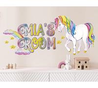 Décalcomanies murales avec nom de licorne pour filles - Autocollants muraux avec nom personnalisé - Décoration murale personnalisée - Autocollants personnalisés - Décoration murale personnalisée