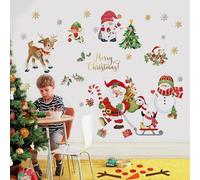 decalmile Autocollant Fenêtre Noël Père Noël Rennes Stickers Fenetre Bonhomme de Neige Pingouin Stickers Muraux Flocon de Neige Porte Fenêtre Vitrine Vitre Decoration