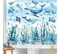 decalmile Autocollants Fenêtre Sous la Mer Poisson Stickers Océan Algues | Anti-Collision, Electrostatique pour Verre, Impression Recto-verso, Les Deux Côtés Bien Visibles, Imperméable, Amovible