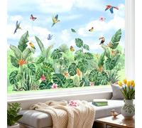 decalmile Autocollants Fenêtre Tropicales Feuilles Printemps Anti-Collision Stickers Plantes Vert Palmier Été Stickers Vitre Anti-Adhésifs Fenêtre Porte Cuisine Décalques