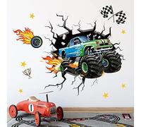 decalmile Stickers Muraux 3D Voiture de Course Autocollant Mural Sport Garcon Décoration Murale Chambre Enfants Salle de Jeux