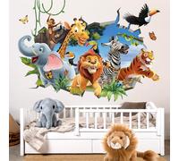 decalmile Stickers Muraux Animaux de la Jungle 3D Autocollant Mural Safari Éléphant Girafe Tigres Décoration Murale Chambre Enfants Bébé Pépinière Chambre Enfants