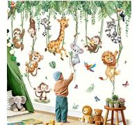 decalmile Stickers Muraux Animaux de la Jungle Pendaison Vigne Autocollant Mural Safari Girafe Tigre Singe Feuilles Tropicales Décoration Murale Chambre Salle de Jeux Bébé Pépinière