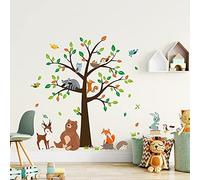 decalmile Stickers Muraux Animaux Forêt Arbre Autocollant Mural Ours Renard Cerf Décoration Murale Bébé Pépinière Chambre Enfants