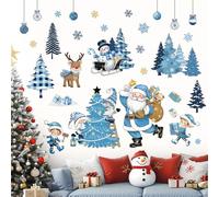 decalmile Stickers Muraux Bleu Noël pour Fenêtre Père Noël Sapin Autocollant Mural Fenetre Bonhomme de Neige Gnome de Noel Rennes de Noël Décoration Murale Porte Fenêtre Vitrine Vitre