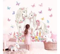 decalmile Stickers Muraux Cheval Autocollant Mural Chevaux Fleur Licorne