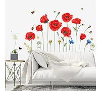 decalmile Stickers Muraux Coquelicots Rouges Autocollant Mural Fleur