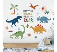 decalmile Stickers Muraux Dinosaure Boho Autocollant Mural Animaux Dino Palmier Tropicales Décoration Murale Garçon Chambre Enfants Bébé Pépinière