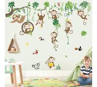 decalmile Stickers Muraux Enfant Animaux Autocollant Mural Sauvages Singe | Stickers Décoratifs Muraux Peel and Stick, Décoration Murale Amovible et Sûre pour Murs, Sticker Mural Couleurs Vives