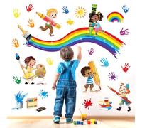 decalmile Stickers Muraux Enfant Lecture Arc en Ciel Autocollant Mural Empreintes de Mains Colorées Éducatif Décoration Murale Chambre Enfants Bébé Salle de Classe Pépinière
