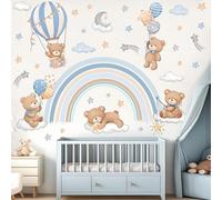 decalmile Stickers Muraux Enfants Arc en Ciel Autocollant Mural Animaux Ours Montgolfière Nuages Étoile Décoration Murale Chambre Enfants Bébé Pépinière Salon