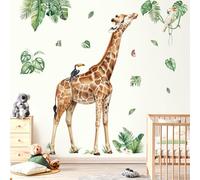decalmile Stickers Muraux Enfants Girafe Grand Autocollant Mural Animaux Safari Girafe Feuilles Tropical Décoration Murale Bébé Pépinière Chambre Enfants