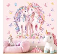 decalmile Stickers Muraux Enfants Licorne Grand Autocollant Mural Licorne Fleur Papillon Décoration Murale Chambre Fille Bébé Pépinière Salon