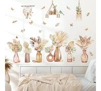 decalmile Stickers Muraux Feuilles de Palmier Boho Autocollant Mural Plante Pot Tropical Papillons Décoration Murale Chambre Enfants Bébé Salon TV Mur