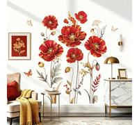 decalmile Stickers Muraux Fleur Coquelicots Rouge Autocollant Mural Floral