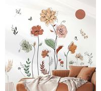 decalmile Stickers Muraux Fleur de Jardin Boho Autocollant Mural Floral Plante Bohème Décoration Murale Chambre Enfants Bébé Salon TV Mur