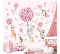decalmile Stickers Muraux Fleurs de Pissenlit Animaux Autocollant Mural Floral Rose Papillon Eléphant Renard Décoration Murale Bébé Pépinière Chambre Fille Enfants