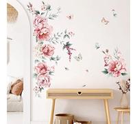decalmile Stickers Muraux Fleurs Pivoine Autocollant Mural Floral Rose Papillon Décoration Murale Fille Chambre Salon