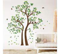 decalmile Stickers Muraux Geant Arbre Vert Autocollant Mural Vert Feuilles Oiseaux Décoration Murale Chambre Enfants Salon Bureau