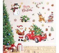 decalmile Stickers Muraux Noël Voiture Rouge Père Noël pour Fenêtre Autocollant Mural Arbre de Noël Bonhomme de Neige Décoration Murale Noël Porte Fenêtre Vitrine Vitre