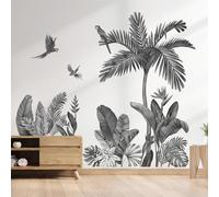 decalmile Stickers Muraux Palmier Noir Arbre Grand Autocollant Mural Feuilles Tropicale Plantes Oiseaux Décoration Murale Chambre à Coucher Salon Bureau