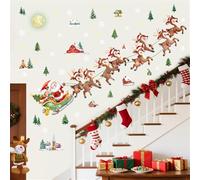 decalmile Stickers Muraux Père Noël et Renne Autocollant Mural Arbre de Noël Flocons de Neige Décoration Murale Fenêtre Enfants Porte Vitrine Vitre