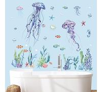decalmile Stickers Muraux Sous la Mer Autocollant Mural Méduse Marine | Stickers Décoratifs Muraux Peel and Stick, Décoration Murale Amovible et Sûre pour Murs, Sticker Mural Couleurs Vives