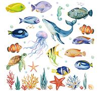 decalmile Stickers Muraux sous la Mer Autocollant Mural Tropicale Poisson Méduse Océan Décoration Murale Chambre Enfants Bébé Pépinière Salle de Bain