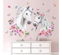 decalmile Stickers Muraux Tête de Cheval Autocollant Mural Chevaux Fleur