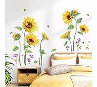 decalmile Stickers Muraux Tournesols Abeille Autocollant Mural Fleur de Jardin Décoration Murale Enfants Chambre Salon TV Mur