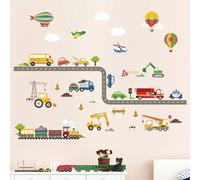 decalmile Stickers Muraux Transports Construction Voiture Autocollant Mural Camion Avion Décoration Murale Chambre Bébé Garçon Enfants Pépinière Salle de Jeux