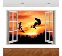 Décalque d'art mural, Faire De La Planche À Roulettes Autocollant de décoration de bordure fissurée 3D, Autocollant peler et à coller, décoration murale pour salon chambre d'enfant 70x122cm