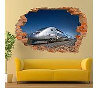 Décalque d'art mural Fast Track Moderne Train Stickers Muraux 3D Art Mural Affiche Bureau Boutique Décor 55x80cm