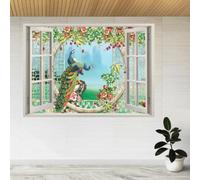 Décalque d'art mural, Fleur De Paon Autocollant de décoration de bordure fissurée 3D, Autocollant peler et à coller, décoration murale pour salon chambre d'enfant 70x122cm
