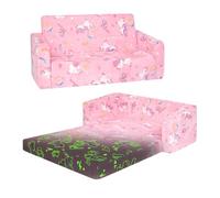 decalsweet Canapé Enfants 2 Places, Doux Canapé-Lit Fauteuil Enfant Einhorn | Brillant dans Le Noir,2 en 1 chauffeuse enfant avec Tapis Antidérapant,Sofa Bed pour chambre d'enfant,Pliant Chaise-Lit