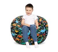 decalsweet Sac Rangement Peluche Pouf Enfant, Pliable Housse de Pouf Noir | Housse Seulement,Rangement de jouets,avec Fermeture Éclair Poignée,Lavable,chambre d'enfant,Grande pour Vêtements et Jouets