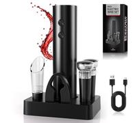 Décapsuleur électrique rechargeable : ouverture en 8 secondes, 50 | Décapsuleur électrique 6 en 1 avec coupe-capsule, aérateur verseur, 2 bouchons sous vide et base de rangement
