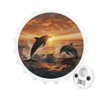 Décapsuleur magnétique pour réfrigérateur Motif dauphins sautant hors de l'eau au coucher du soleil