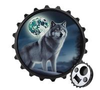Décapsuleur magnétique Wolf Under Moon pour réfrigérateur | Aimant de réfrigérateur puissant, décoration d'intérieur amusante, décapsuleur créatif avec attrape-capsules