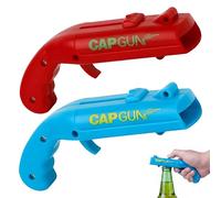 Décapsuleur Pistolet Lot de 2 (Bleu et Rouge), Cap Gun Ouvre Bouteille de Bière avec Lanceur de Capsule, Gadget Original pour Bar, Fête et Cadeau Homme, Accessoire de Cuisine Ludique et Insolite