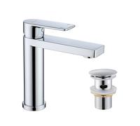 Decaura Robinet salle bain avec bonde de lavabo universelle G1"1/4, mitigeur lavabo en acier inoxydable avec bec hauteur 130mm l'eau chaud et froide robinet lavabo avec bonde de vidage Chromé