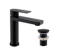 Decaura Robinet salle de bain avec bonde de lavabo universelle G1" 1/4 | mitigeur lavabo en acier inoxydable avec bec hauteur 130mm eau chaude et froide, robinet lavabo avec bonde de vidage noir
