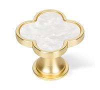 Dechours Lot de 6 boutons de tiroir et crochets muraux dorés en forme de trèfle nacré, 33 mm, surface nacrée blanc neige