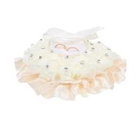 DECHOUS Coussin d'Alliances de Cœur Rose Décor Floral et Boîte Porte Alliance Beige pour Cérémonie de Mariage Romantique Strass